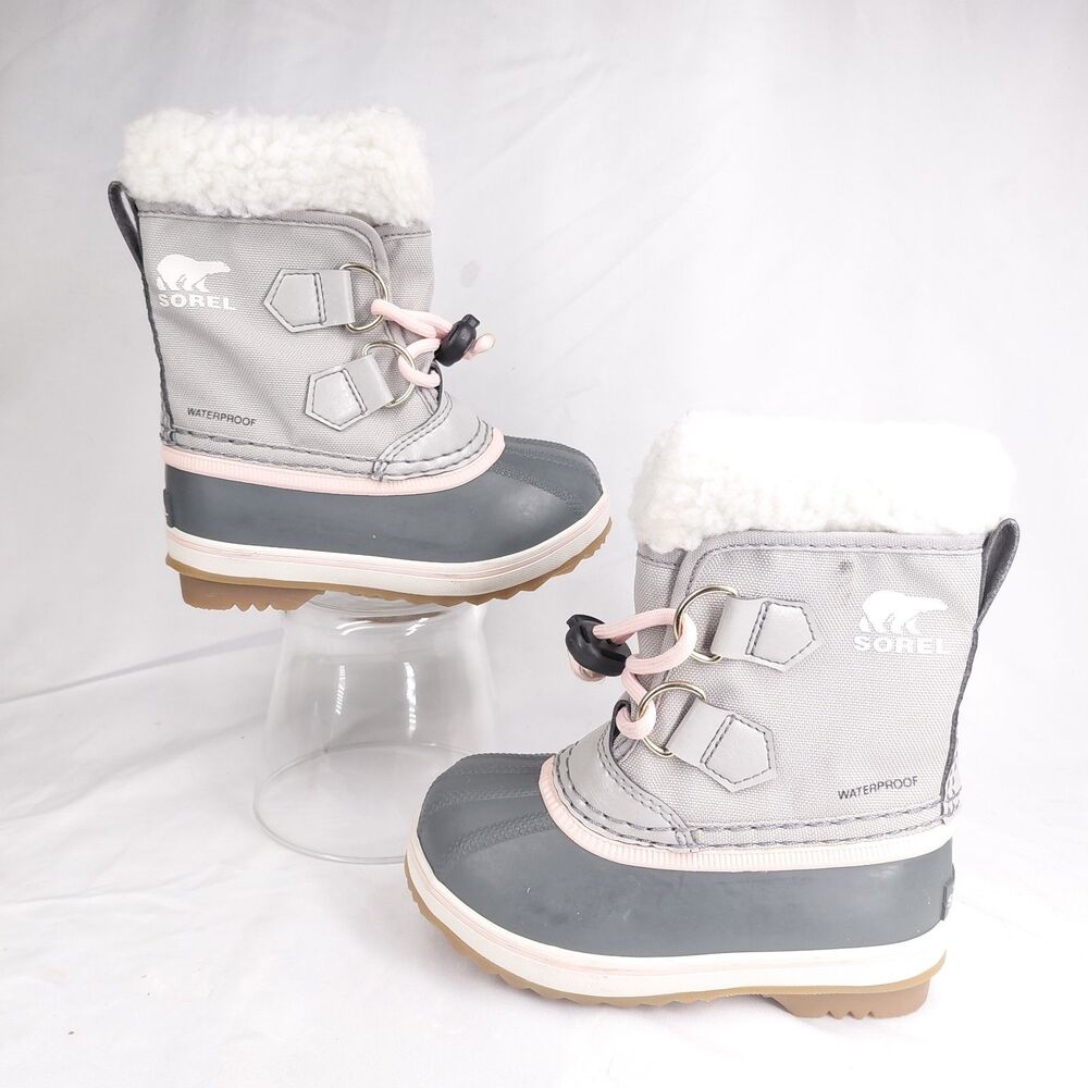 SOREL Kids Yoot Pac Nylon Waterproof Winter Snow Boots Grey Orchid Size 8